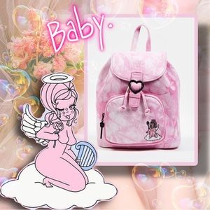 Rare Loungefly x Valfré Collab Pink Acid Wash Denim Angel Backpack